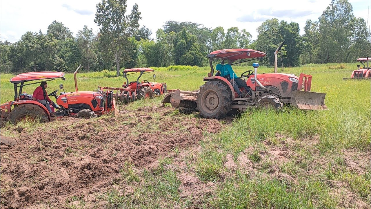 พลังโบTD04 ลาก50ติดหล่ม3คัน ทั้งความแรงและเสียงโหดมาก Kubota tractor