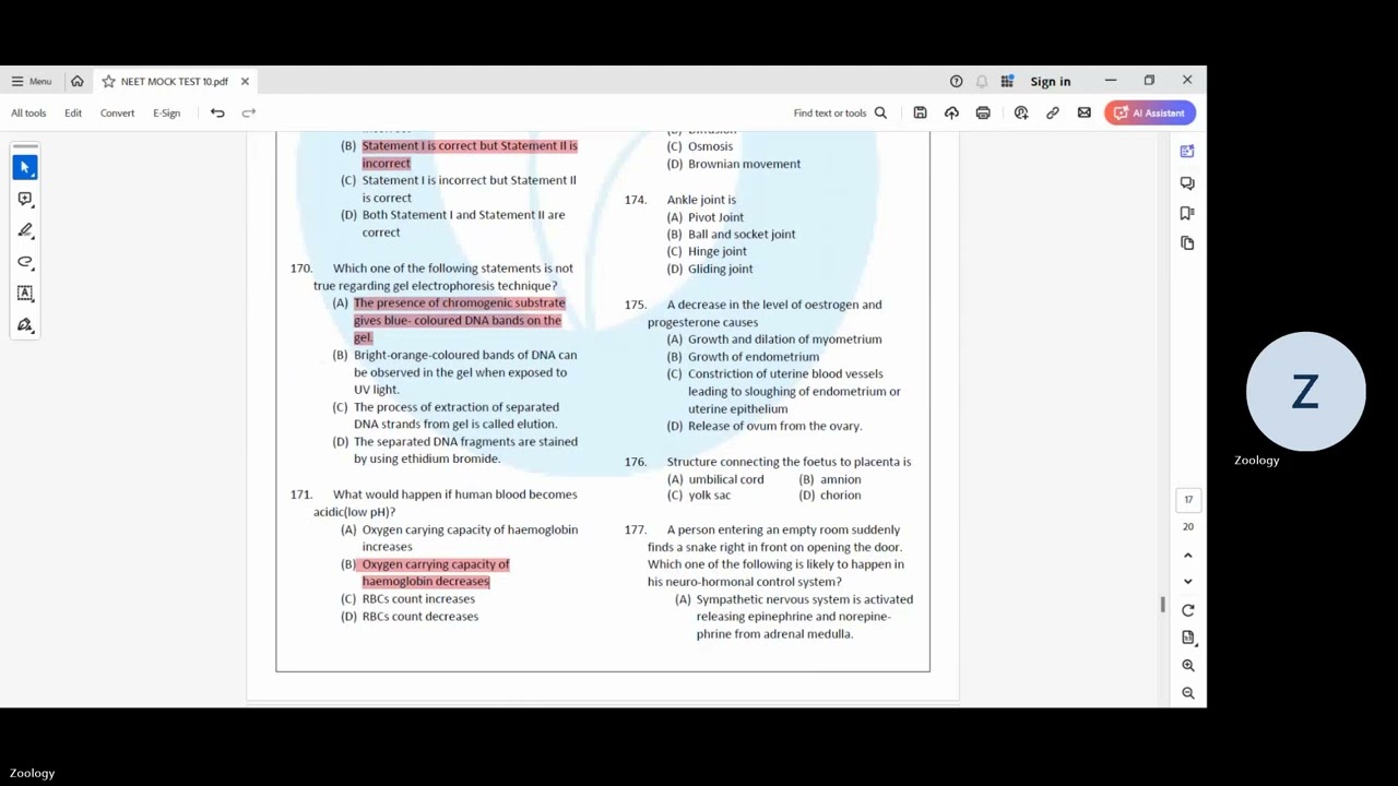 ZOOLOGY NEET MOCK TEST 10 DISCUSSION