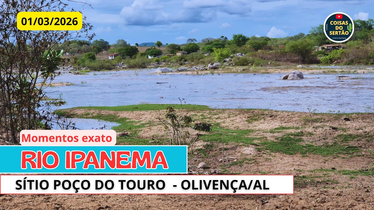 Momento exato que chegam águas do rio Ipanema em Poço do Touro em Olivença/Alagoas. 