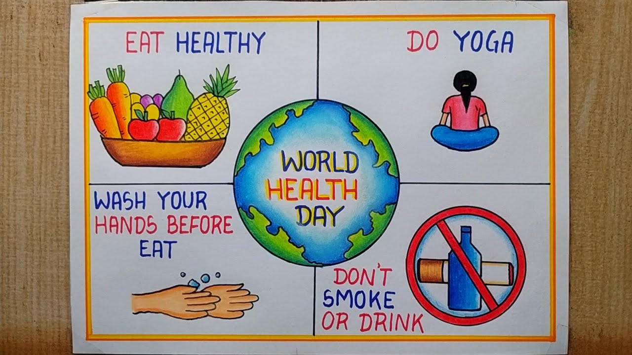 World Health day poster drawing easy, 7 April| Health day drawing| Eat Healthy Poster drawing easy