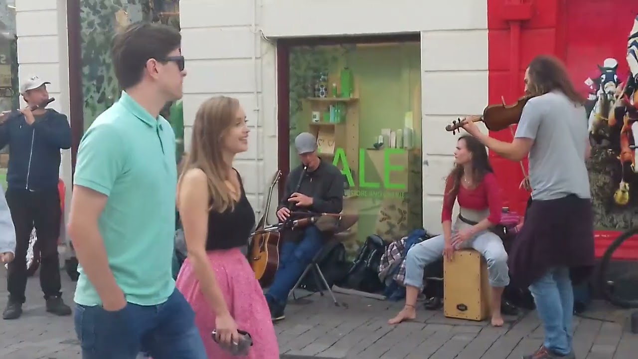 Galway in Ireland, street performers and the barefoot crazy lady.