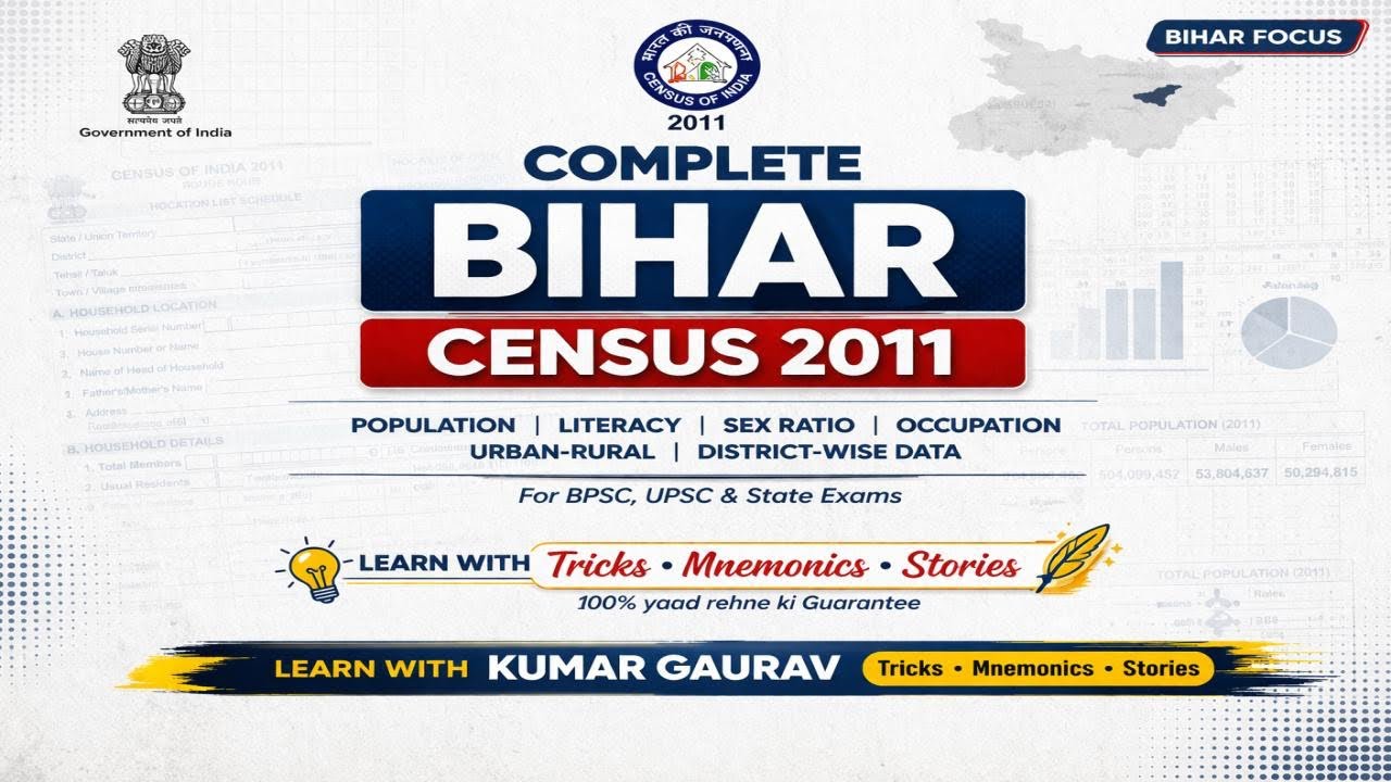 Complete Bihar Census 2011 | Tricks, Mnemonics & Stories | By Kumar Gaurav
