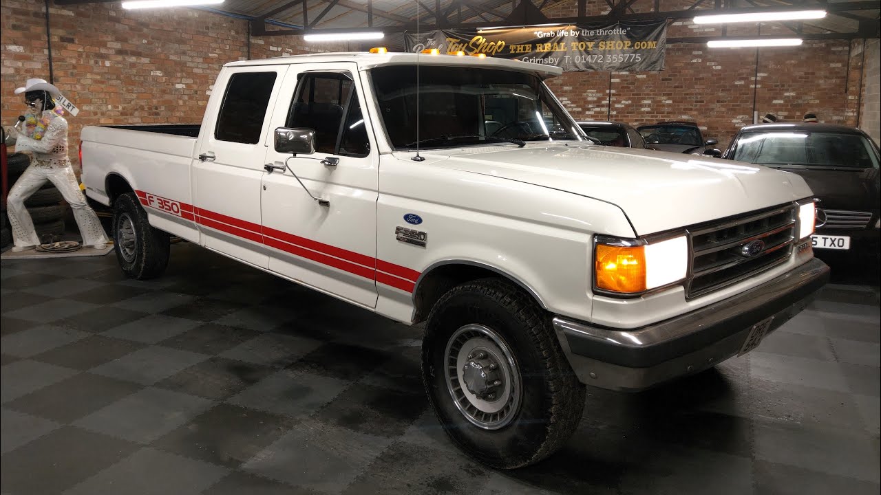 Ford F350 7.3 V8 diesel 1989 Start up on loud pipes, crew cab long bed and walkaround