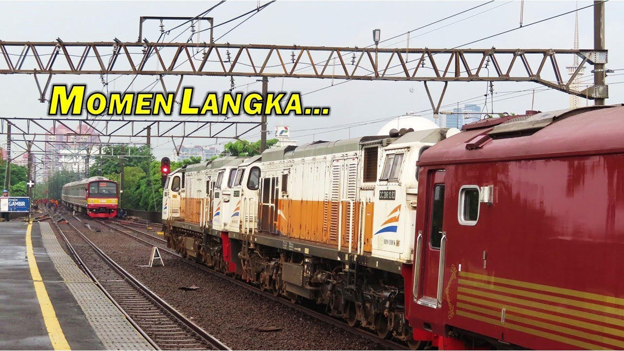 Nonton Kereta Api Elit di Stasiun Gambir, Kereta Eksekutif Pakai 2 Lokomotif CC 206 !!