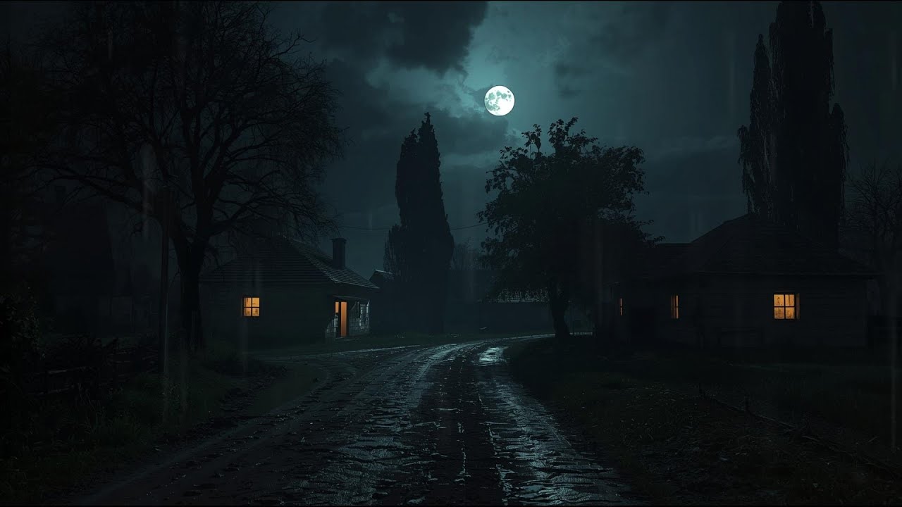 Quiet Rural Village Rainy Night | Realistic Heavy Rain Sounds