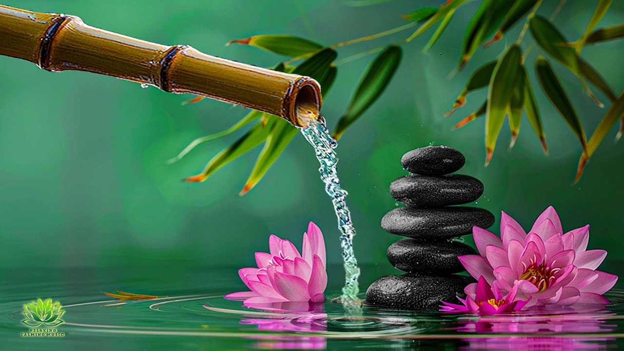 Healing Piano Music with Water Sounds | Relaxing Bamboo Ambience, Meditation and Nature Peace Music
