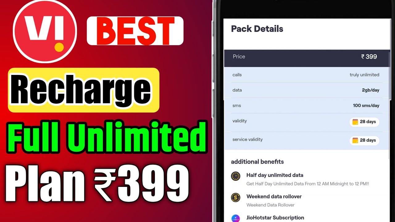 Vi Best Recharge Plan Full Day Unlimited Data Or Jiohotstar Subscription Plan ₹399
