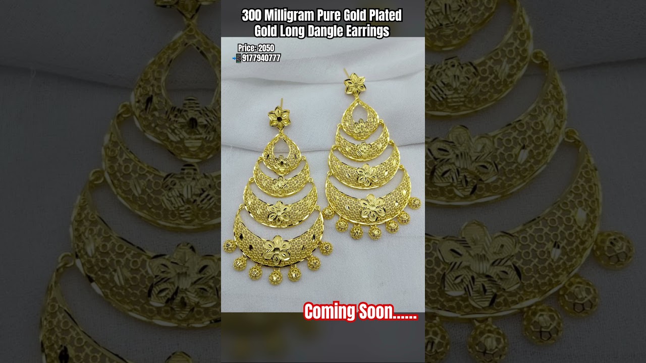 300 Milligram Pure Gold Plated Gold Long Dangle Earrings #earrings #gold #bali #earring #foryou