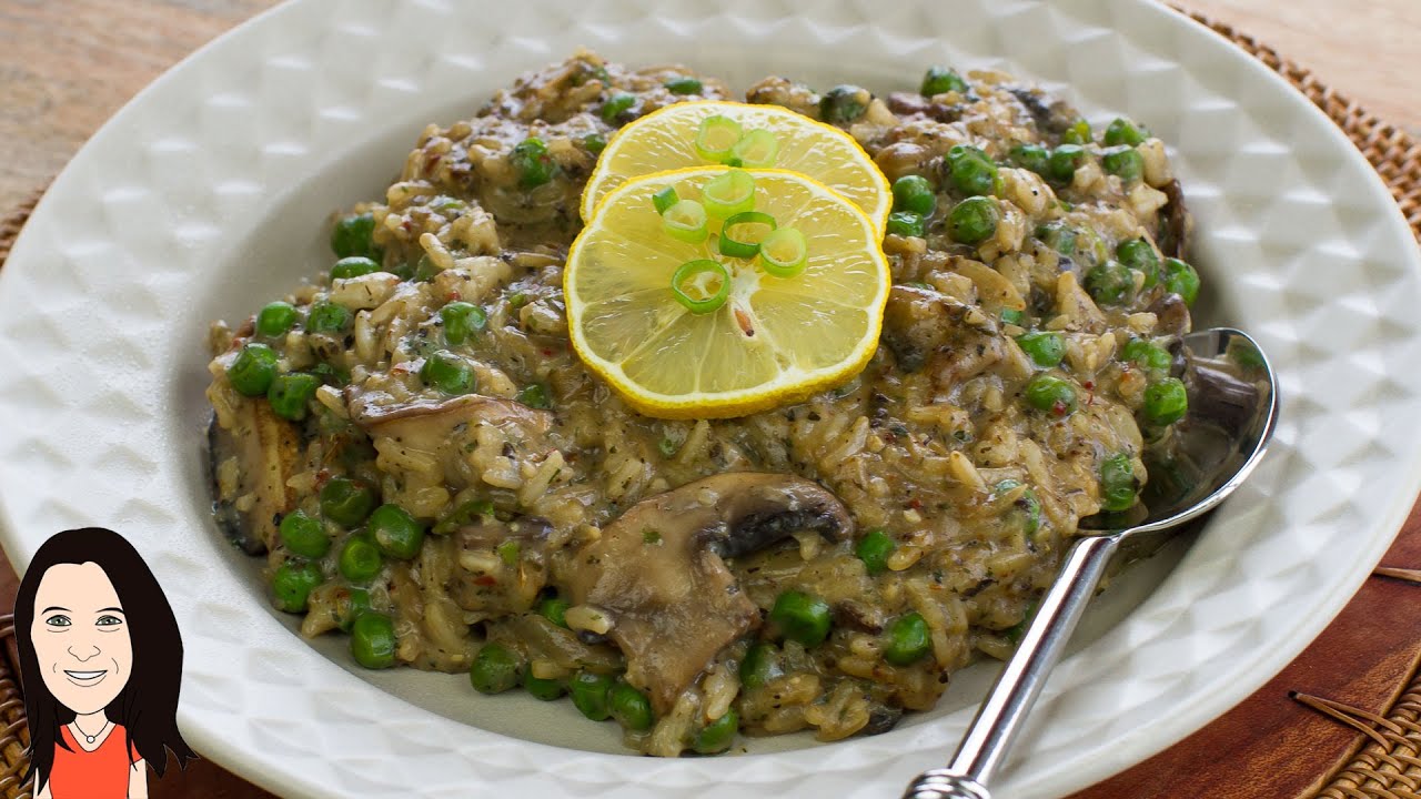 Cheaters 12 Minute Pea & Mushroom Risotto - Dairy Free Vegan Recipe!