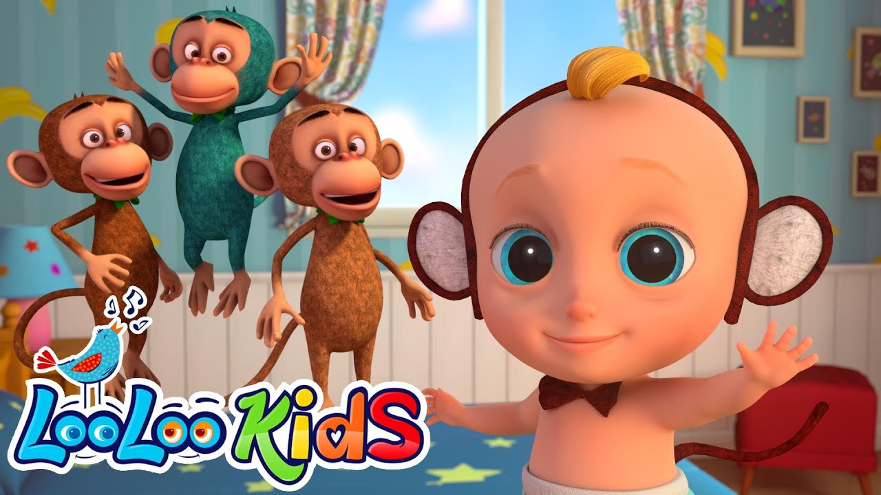 Five Little Monkeys - Song for Kids with Animals - LooLoo Kids