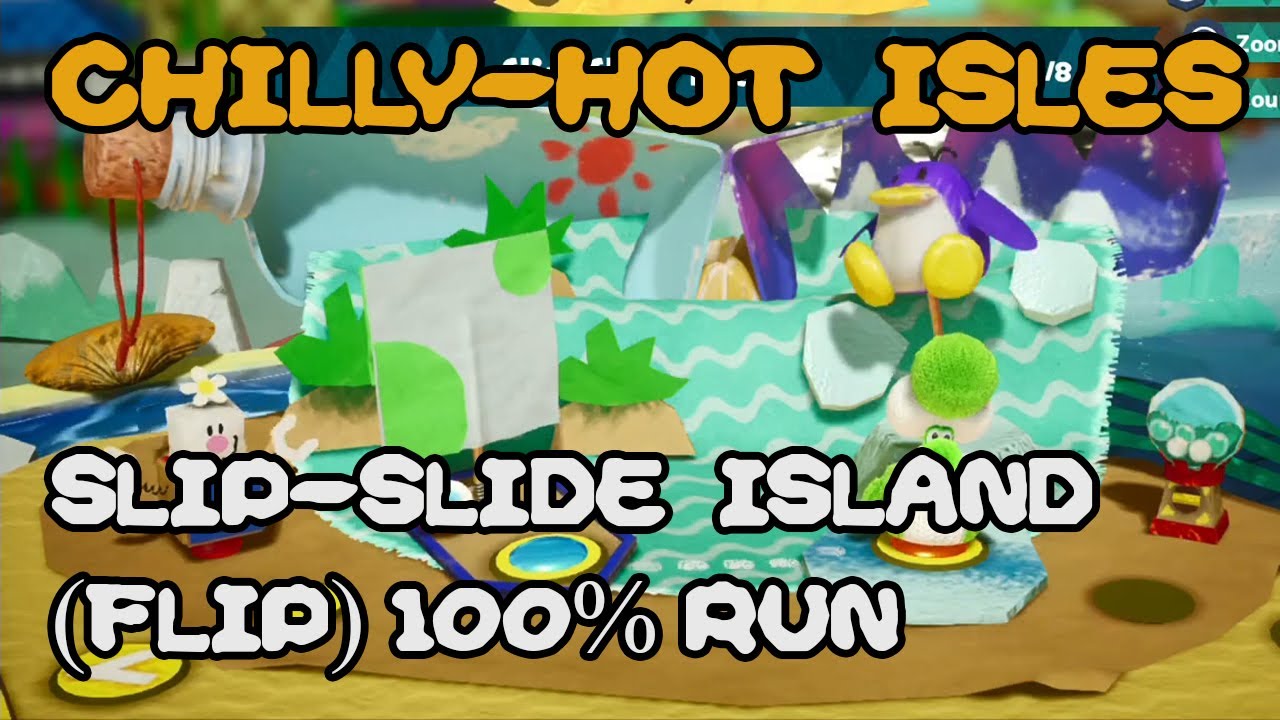 Yoshi's Crafted World: Chilly-Hot Isles: Slip-Slide Isle (Flip Side)100% Run