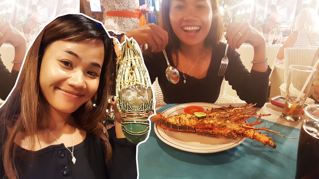 สาวลาวกินกุ้งยักษ์ครั้งแรก Lobster at Kuta Bali Indonesia