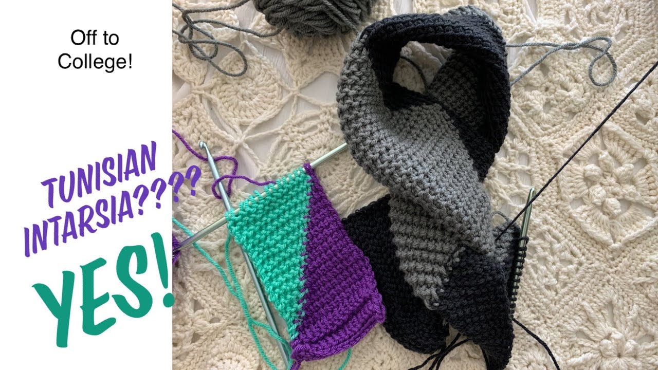 Tunisian Intarsia Crochet: Off to College Scarf