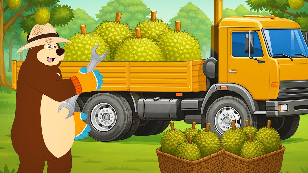 The Bear’s Farm 🐻🚚 Harvesting and Transporting Durians with the Yellow Truck! 🍈🌾