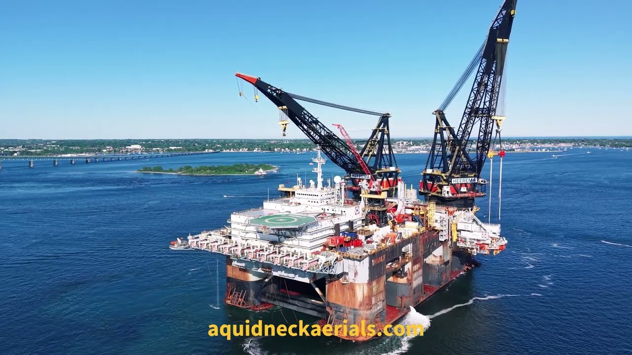 Giant Crane Ship Heerema's SSCV Thialf at Newport, RI - 05262025