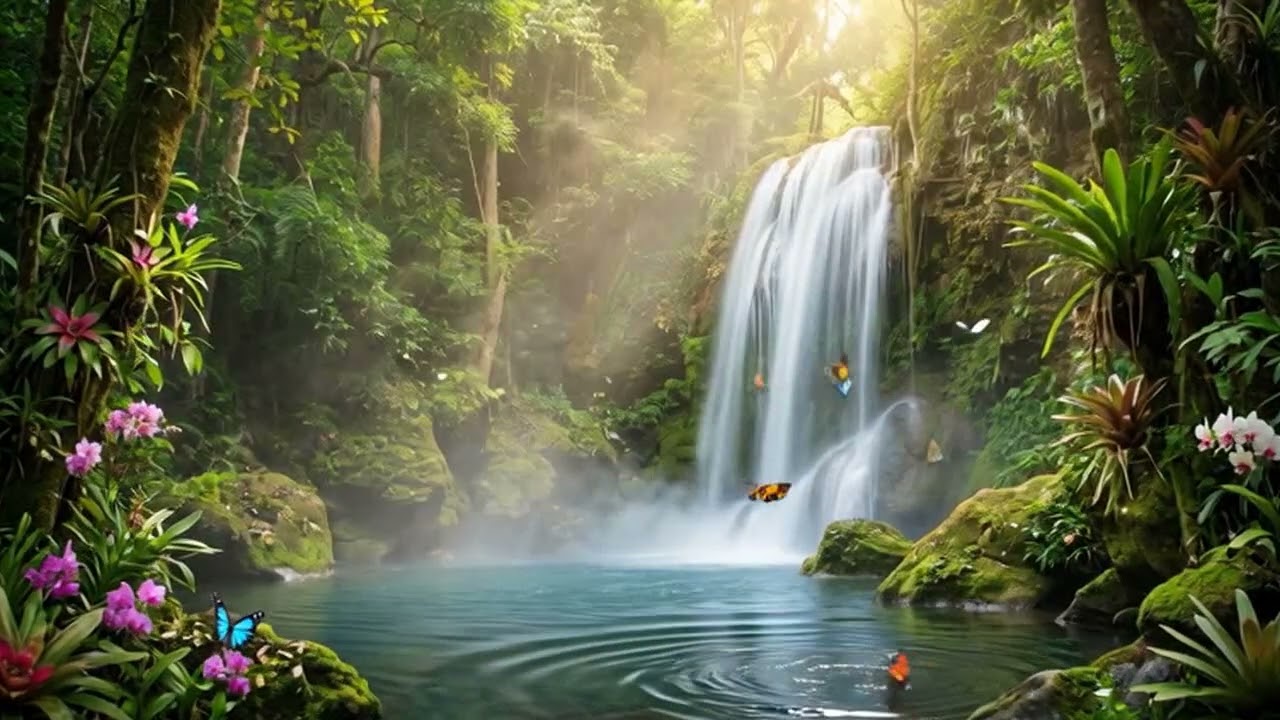 Peaceful Jungle Waterfall Sounds 🌿 Relaxing Nature Waterfall for Deep Sleep & Stress Relief | ASMR