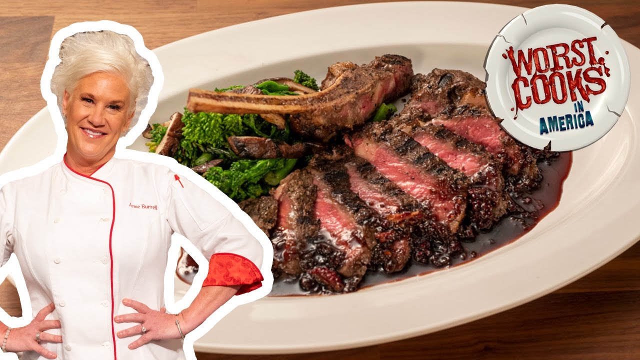 Anne Burrell's Dry Rubbed Bison Smoked Rib-Eye | Worst Cooks in America | Food Network