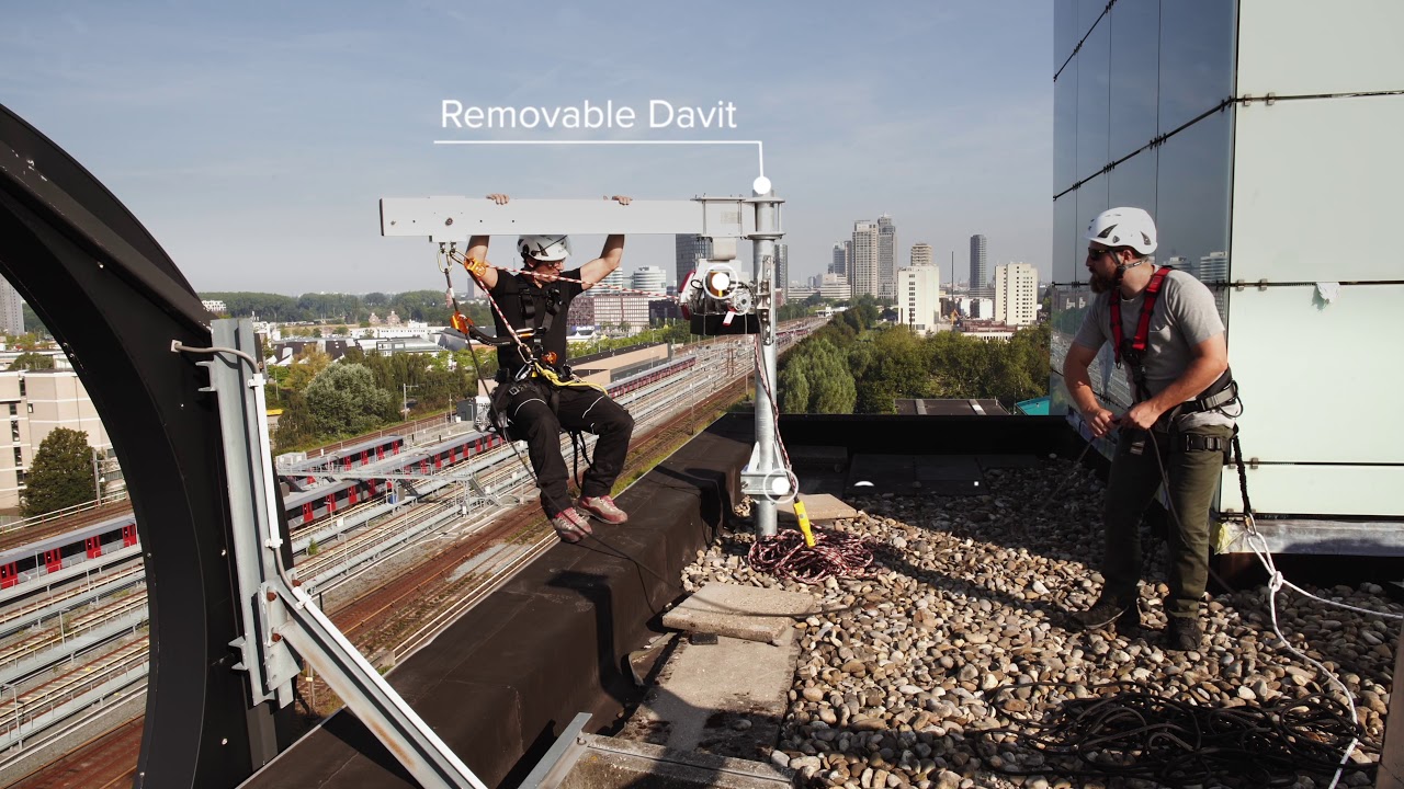 Davit system for suspended maintenance work