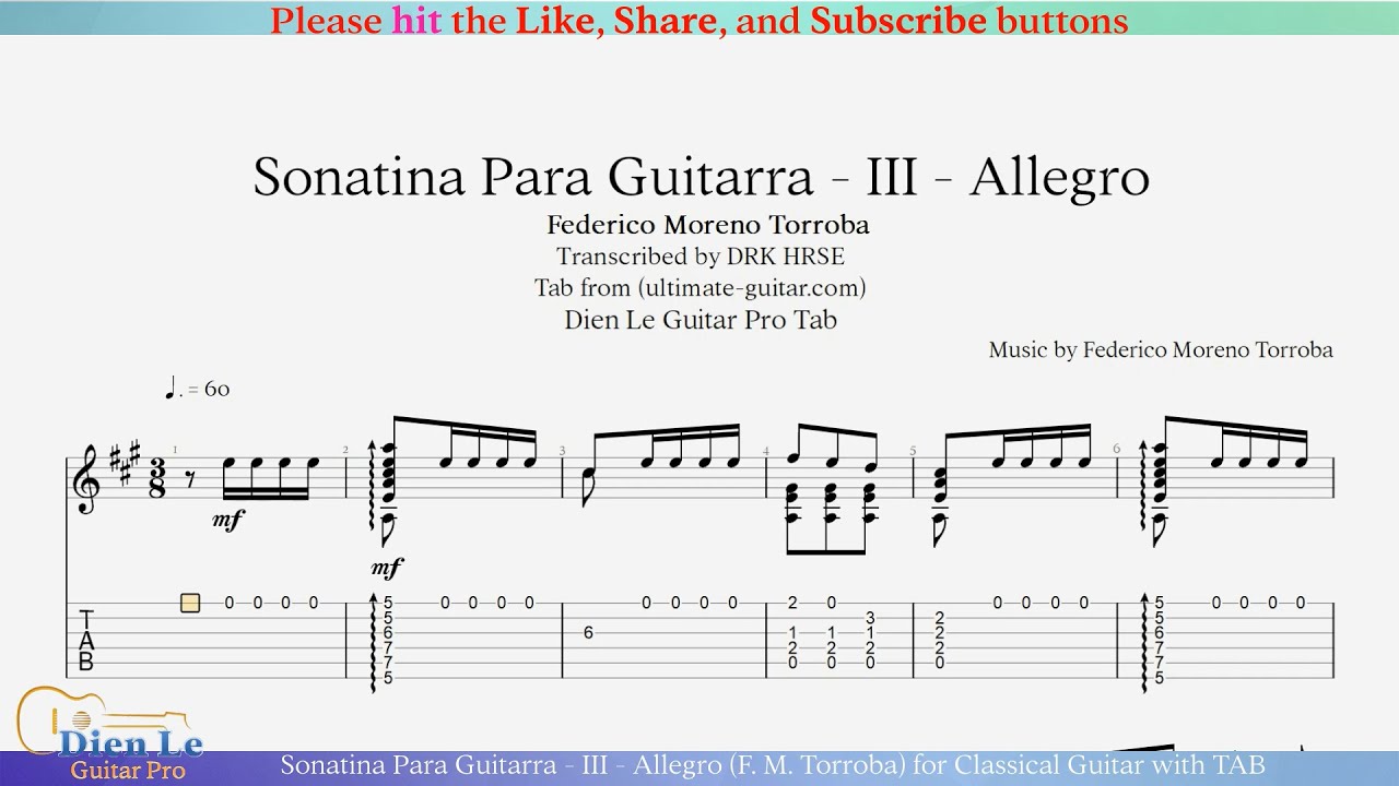 Sonatina Para Guitarra - III - Allegro (F. M. Torroba) for Classical Guitar with TAB