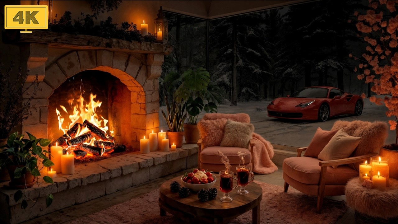 Forest Hut Night ❄️ Celtic Folk Ambience & Crackling Fire in Fireplace for Relaxing