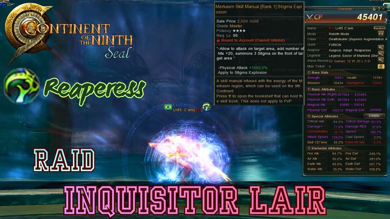 C9 Global ► [Merkasim] | Inquisitor Lair [N] - Reaperess【420K】+ Master Grade Skillbook Gameplay #C9