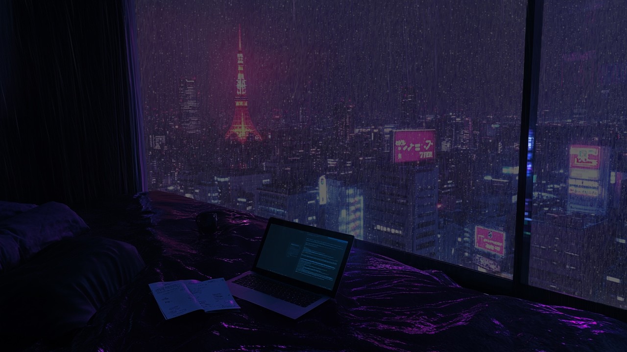 Tokyo Tower in the Rain 🌧️  | Dark Cozy Room Atmosphere for Study & Sleep (NO ADS)
