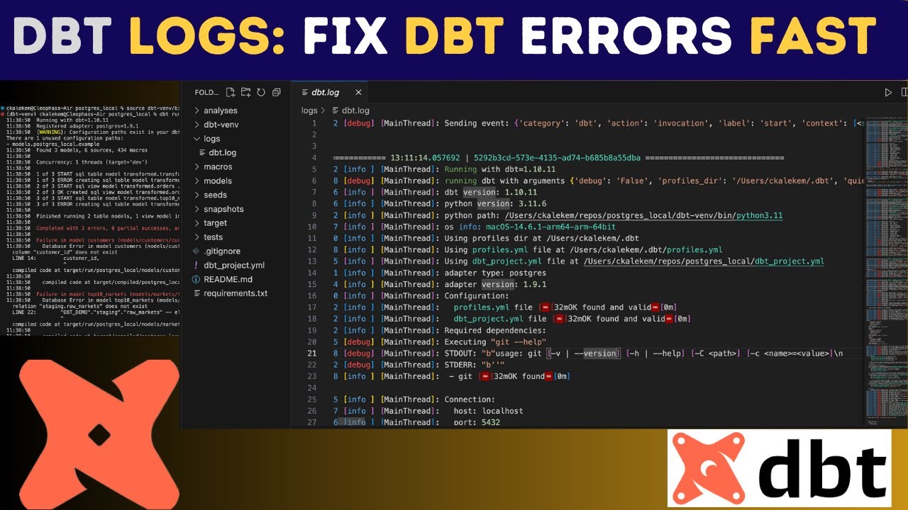 Troubleshooting DBT Core | How to View DBT Logs (CLI + dbt.log)
