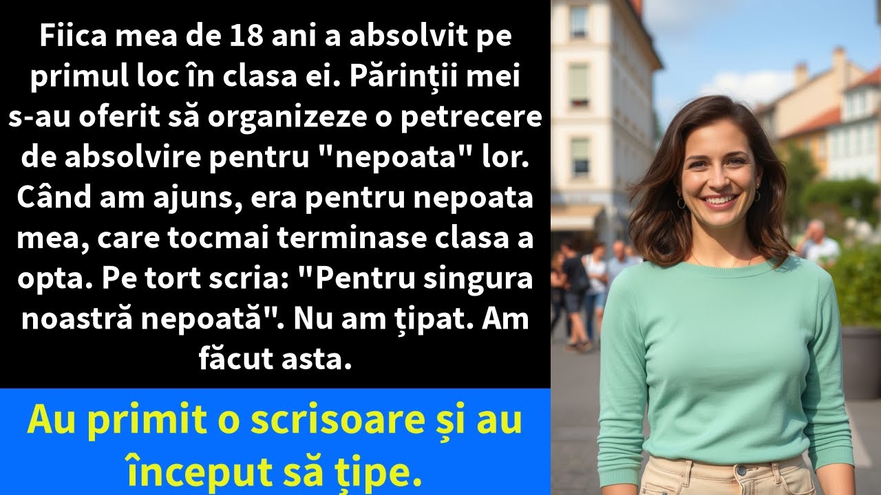 Fiica mea de 18 ani a absolvit pe primul loc în clasa ei. Părinții mei s-au oferit să organizeze