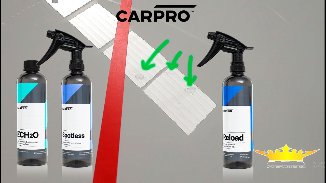 Remueve marcas de agua con CarPro spotless, Ech2O y Reload por Detailstock