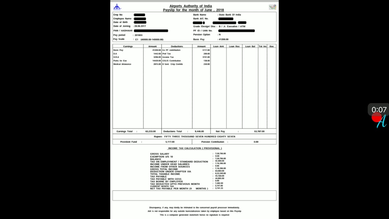 AAI ATC Salary Slip Payment & Allowances | AAI ATC Junior Executive Salary Slip Payment