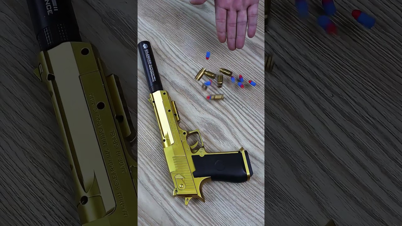 Golden Desert Eagle Toy Gun: Loading and Shooting Showcase #toyguns#nerfguns #toys #toypistol