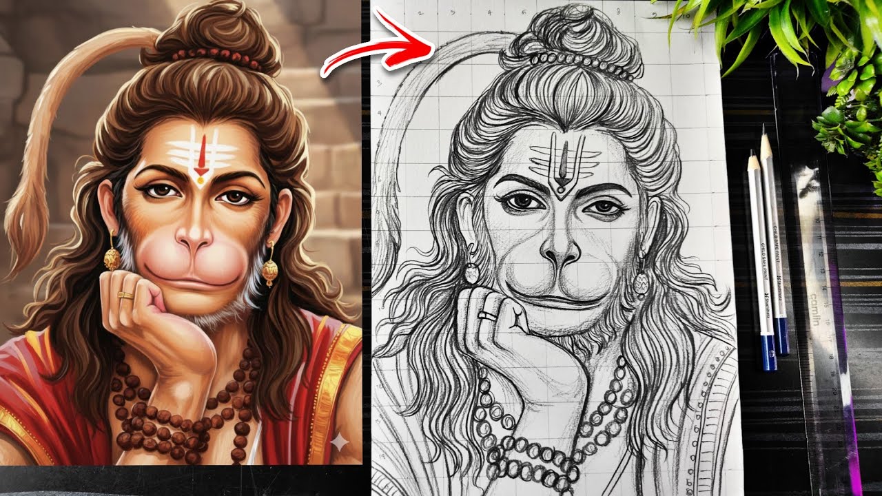 How To Draw Hanuman Ji, Lord Hanuman Drawing, Bajrangbali Drawing Step By Step Outline Tutorial