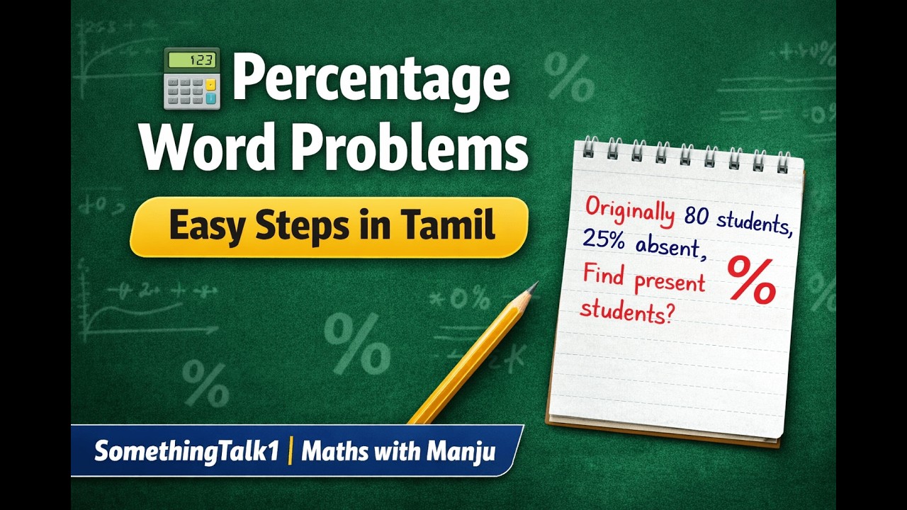 Simple Word Problems on Percentage | Easy Method in Tamil | Maths with Manju