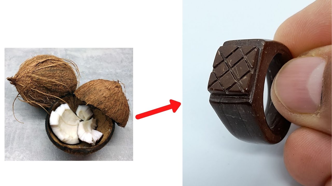 Making the ring using coconut shell | biddi's creativity | How to make ring