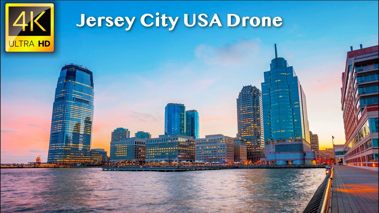 Jersey City, New Jersey, USA - 4K UHD Drone Video