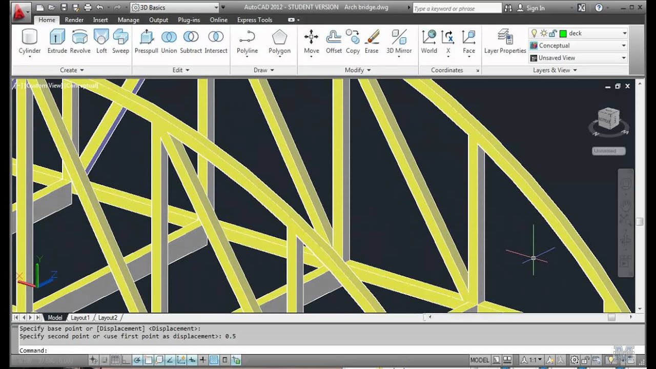 AutoCAD 19 - Finishing the 3D truss bridge part 2 of 2