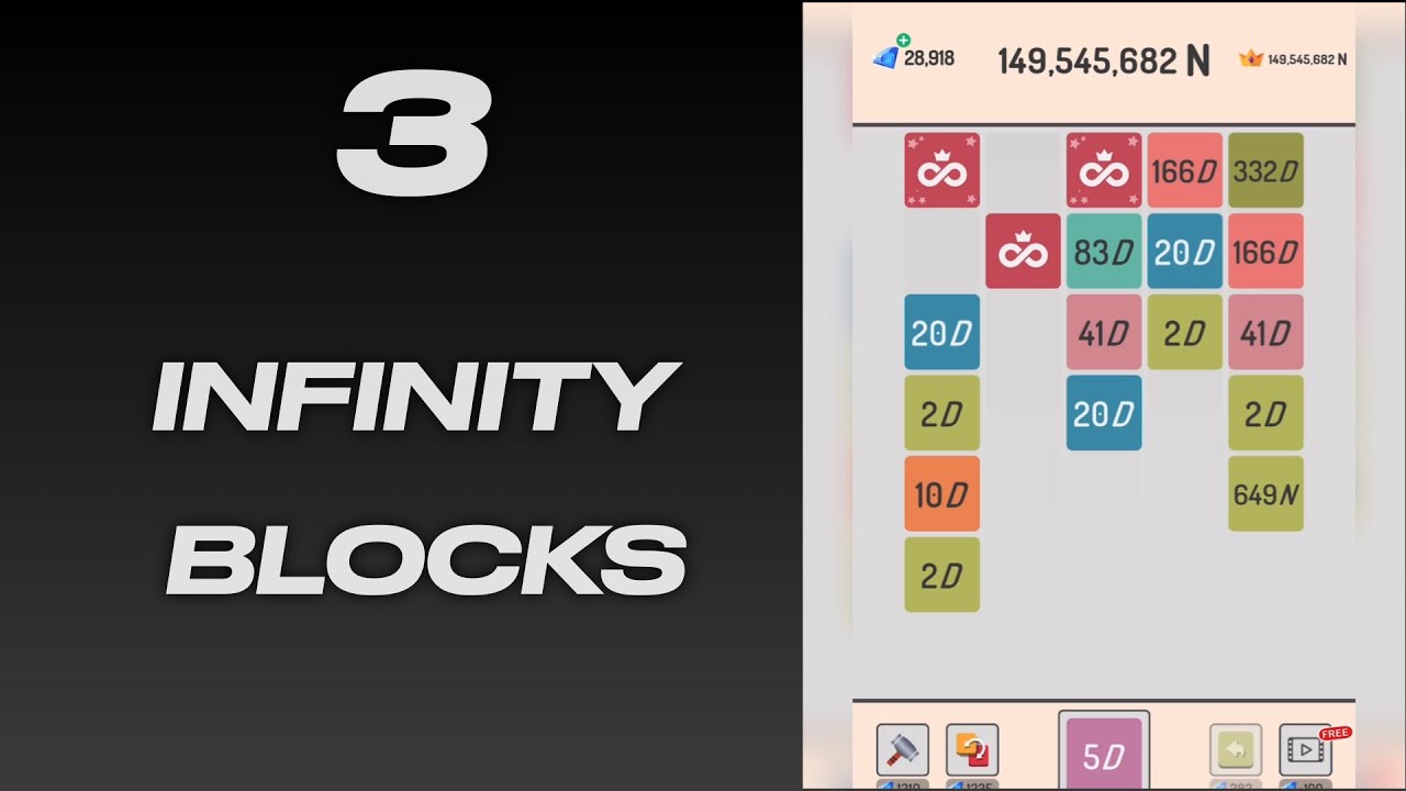 Соединение 3х блоков бесконечности в игре X2 Blocks