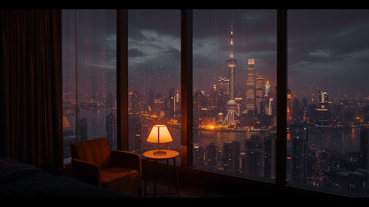 Rain Sounds & Light Thunder 🌧 Shanghai High-Rise Apartment | Lofi Study Ambience (3 Hours)