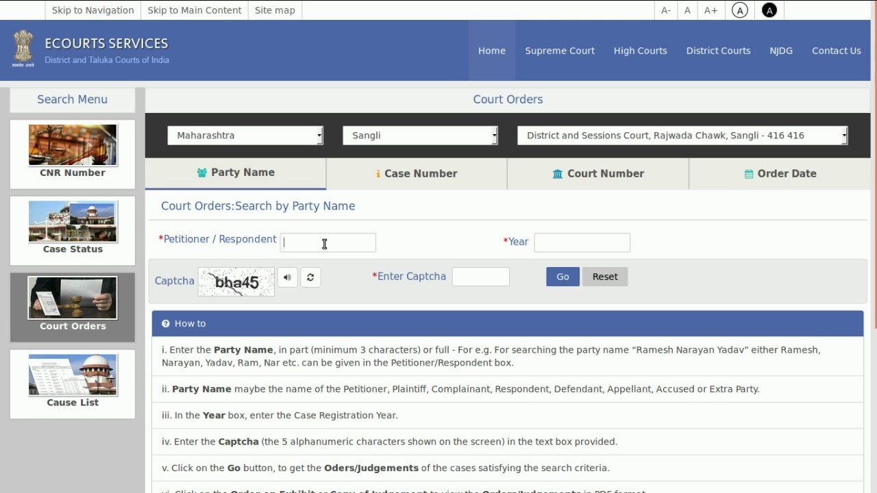Court Order - Party Name-search - District Court Services