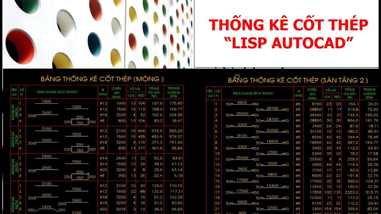 [TKCT] THỐNG KÊ CỐT THÉP BẰNG LISP AUTOCAD - THỐNG KÊ CT SÀN MẪU