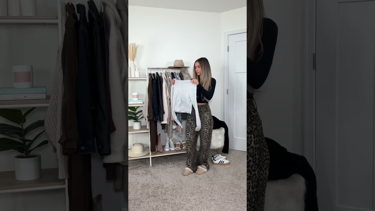 Casual Winter Outfit 🖤 Leopard Print Steals the Show🐆