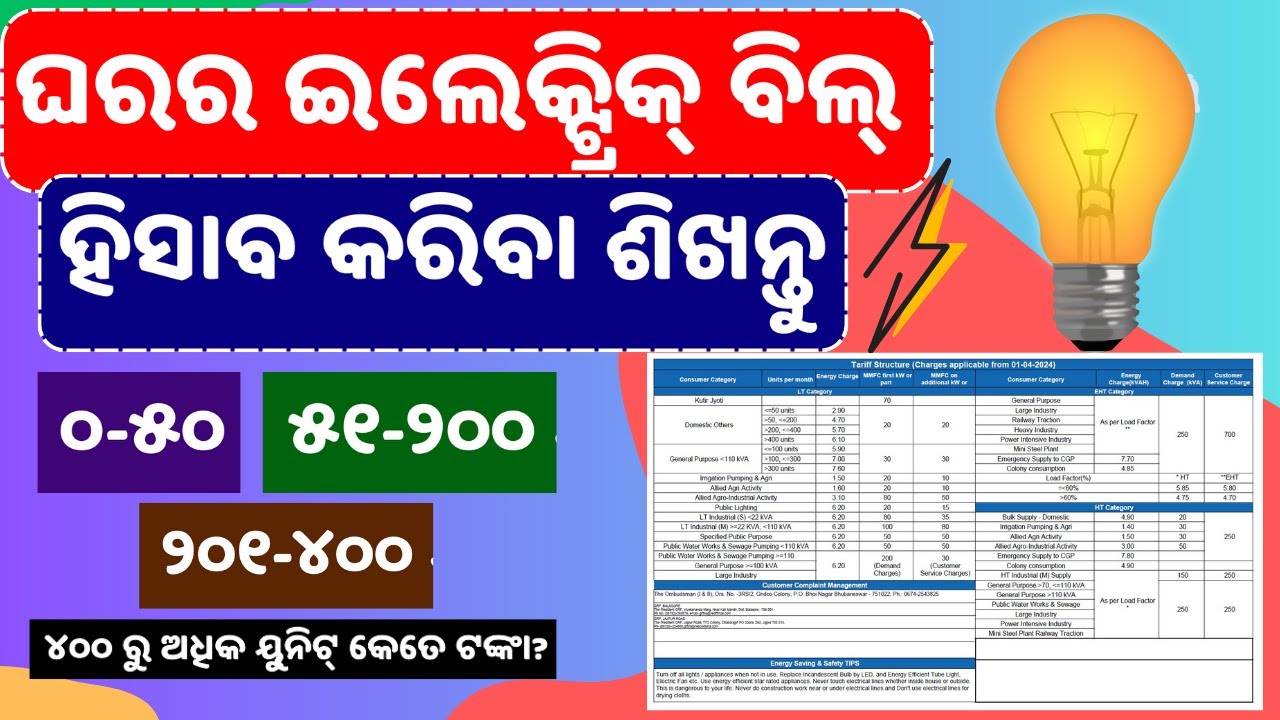 Odisha Domestic Electric Bill Calculation - Odisha Electricity Tariff for domestic connection