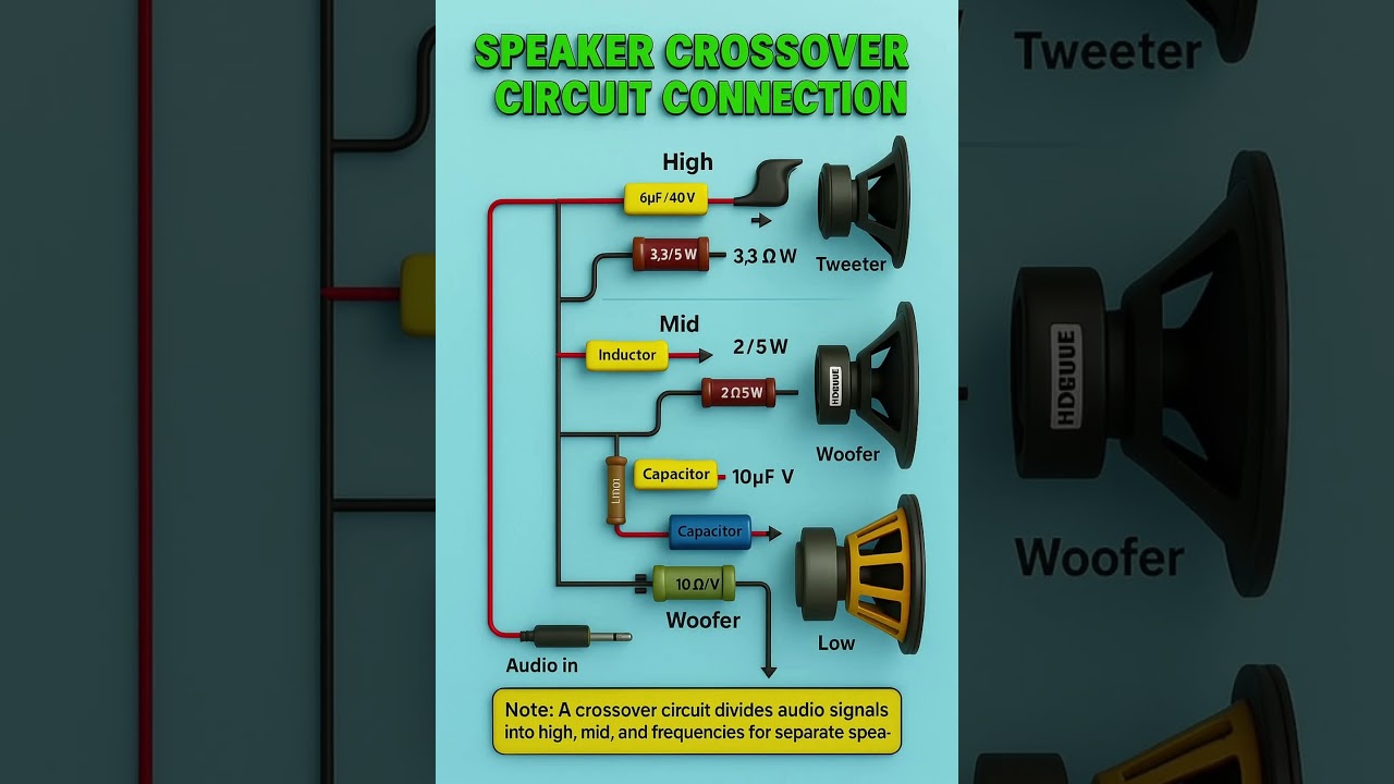 🔊 Speaker Crossover Circuit Connection | High, Mid & Low Frequency Explained 🎶