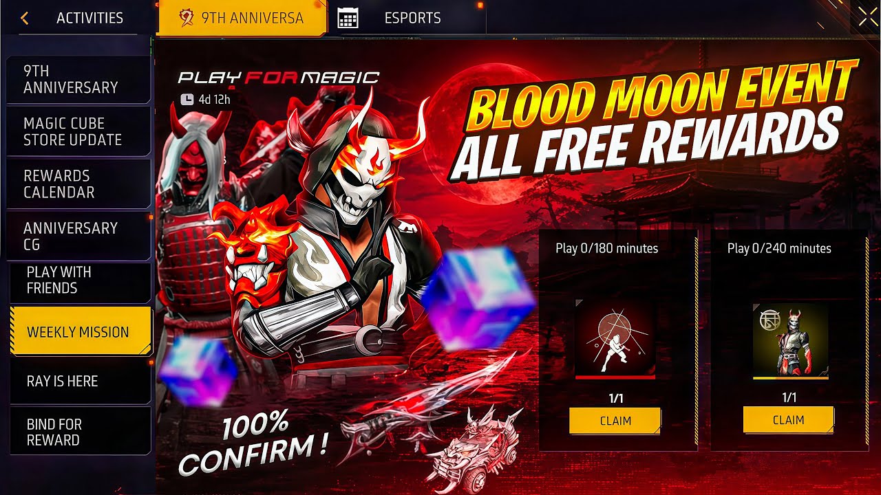 Claim Blood Moon Event Free Rewards 😱 - Samurai Bundle Return / FreeFire New Rules Age Verification
