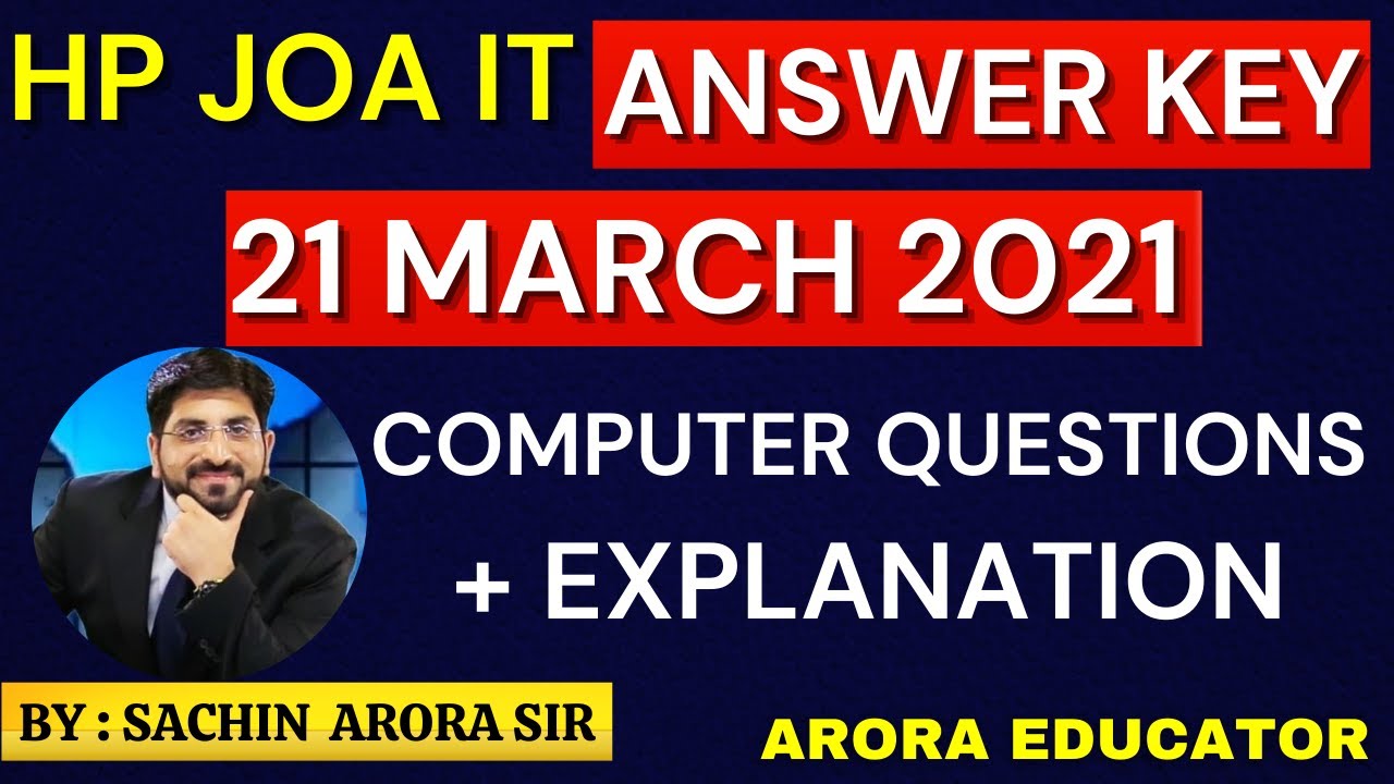 Junior Office Assistant JOA IT Solved Question Paper Answer Key 21 March 2021 | Arora Educator