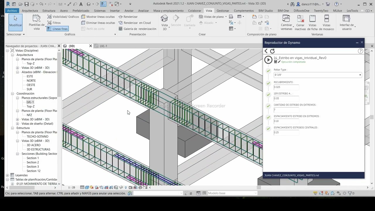 ACERO EN VIGAS CON DYNAMO PARA REVIT-REINFORCEMENT IN BEAM