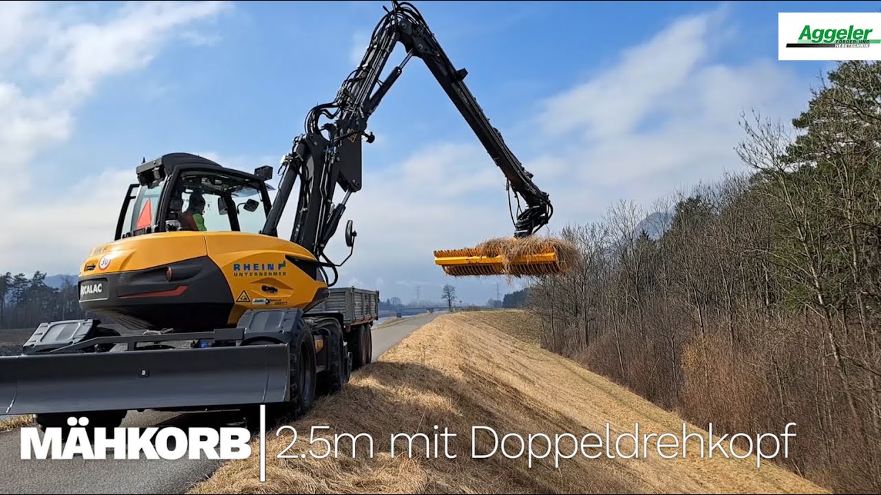 Mecalac 11MWR-ST5 GreenJob - Mobilbagger mit 11t Anhängerlast und 4.3m Mähkorb für Böschungspflege