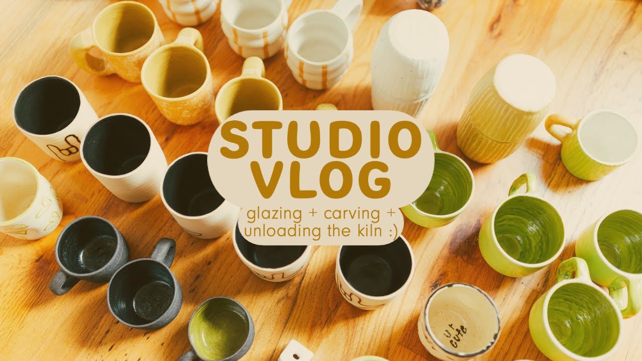 pottery kiln unloading, carving clay carafes & packing a ceramics wholesale order - studio vlog 038🤠