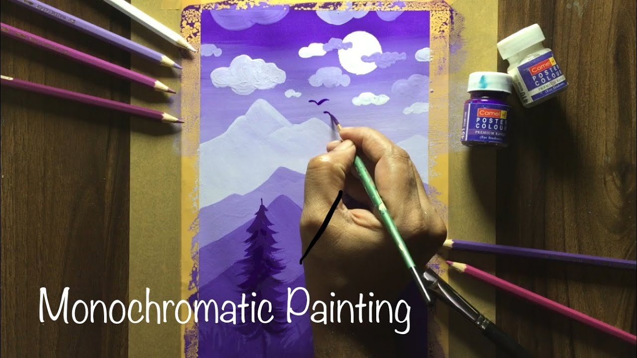 Monochromatic painting/Landscape painting/Purple art/scenery painting/painting for beginners/Trees