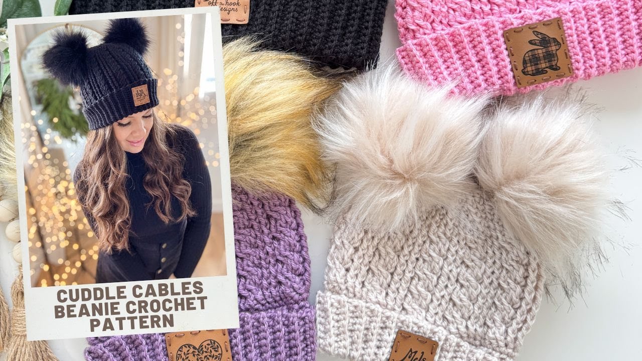 Cuddle Cables Beanie Crochet Pattern - Newborn to Large Adult Sizes crocheted from the Top-Down
